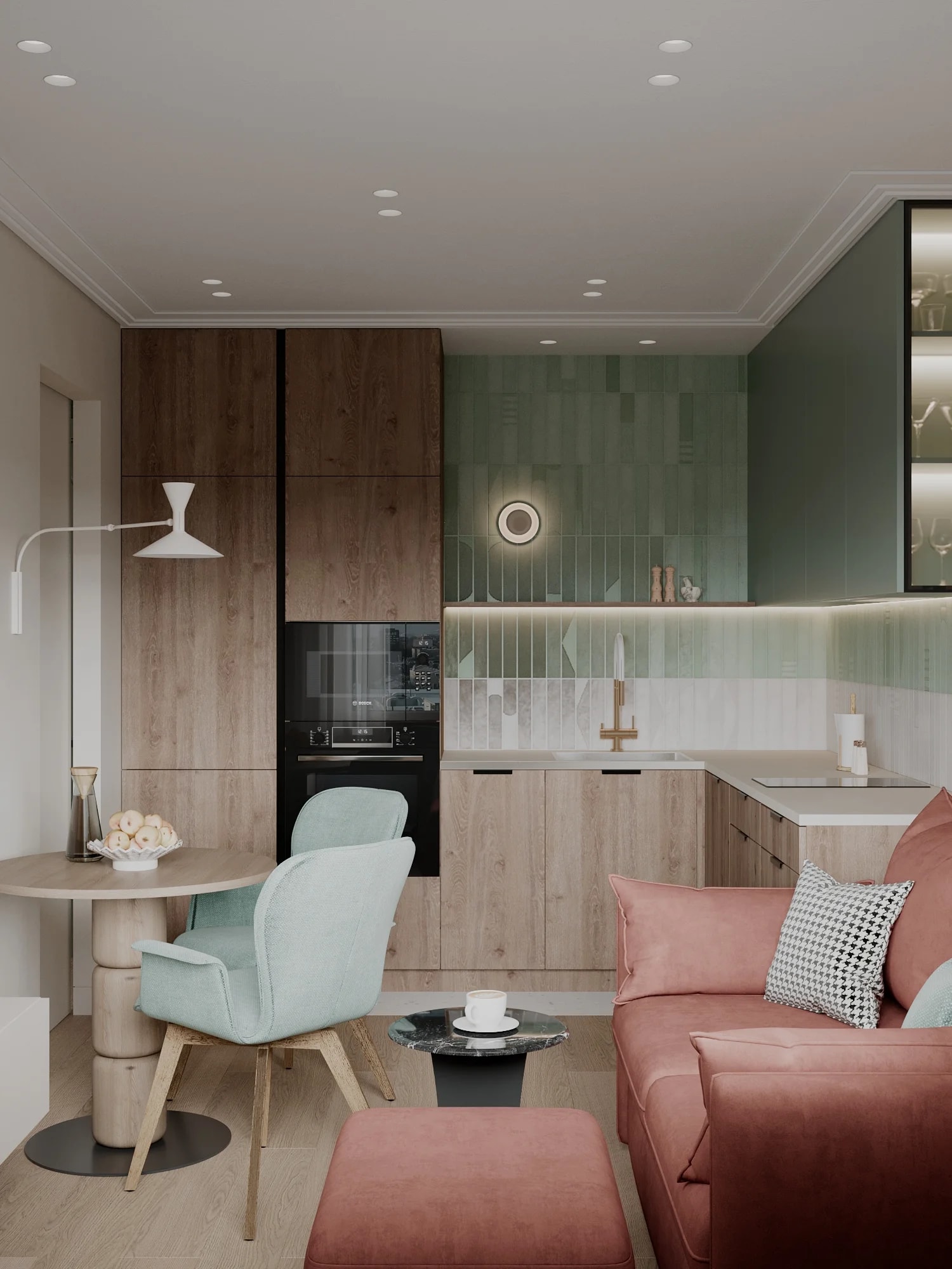 Кухня-гостиная с яркими акцентами